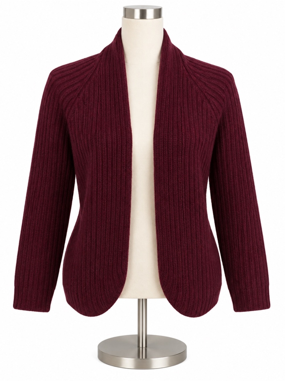 Lord & Taylor Burgundy Wool Cashmere Blend Ribbed Open Cardigan